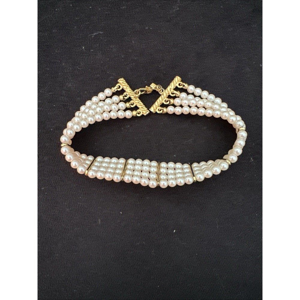 Monet 4 Strand Faux Pearl‎ Bracelet Gold Tone Wedding Valentines Engagement